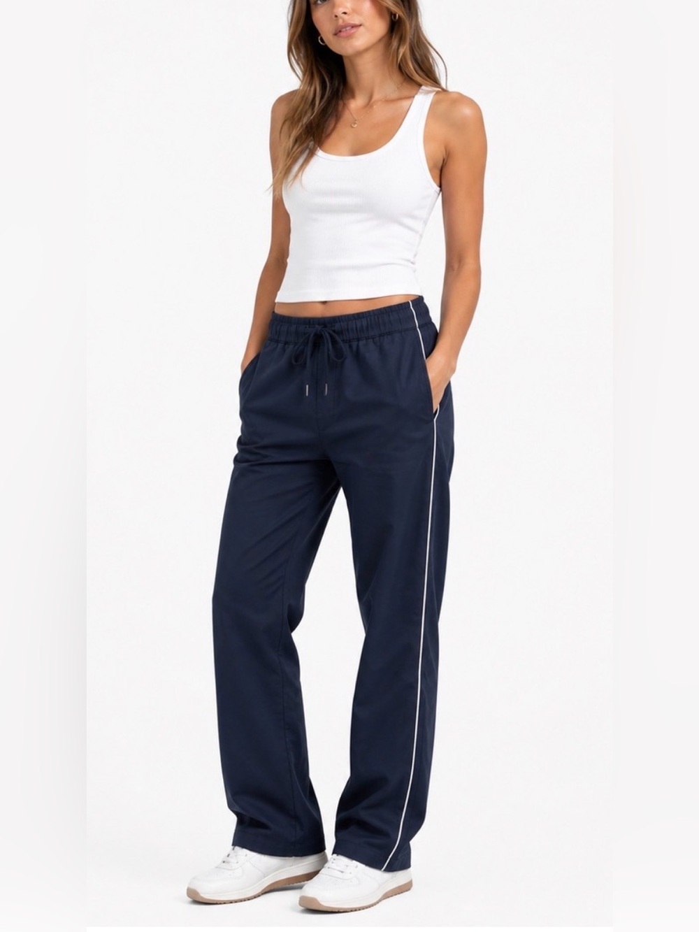 Wildfang The Essential Piped Drawstring Pants Navy/White NWOT XL